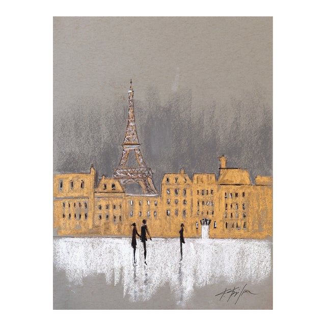 Pastel Study 3 - Original Serene Paris Eiffel Tower Cityscape Painting on Paper by Kathleen Keifer For Sale