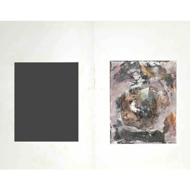 Abstract composition is an original watercolor drawing, realized in 1973 by Peter Dischlet and mounted on a white...