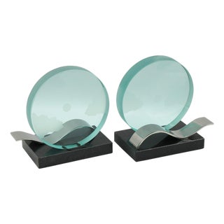 Modernist Bookends Black Granite and Glass Slab, circa 1980 For Sale