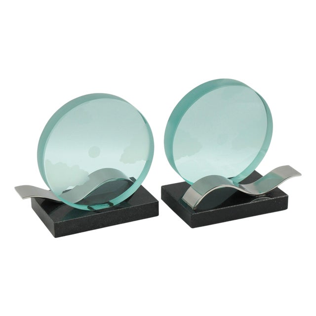 Modernist Bookends Black Granite and Glass Slab, circa 1980 For Sale