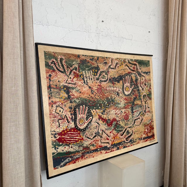 Tribal Large Abstract Folk Art Acylic Painting "Magdalenian Magike" by T. Dalton. 1977 For Sale - Image 3 of 9
