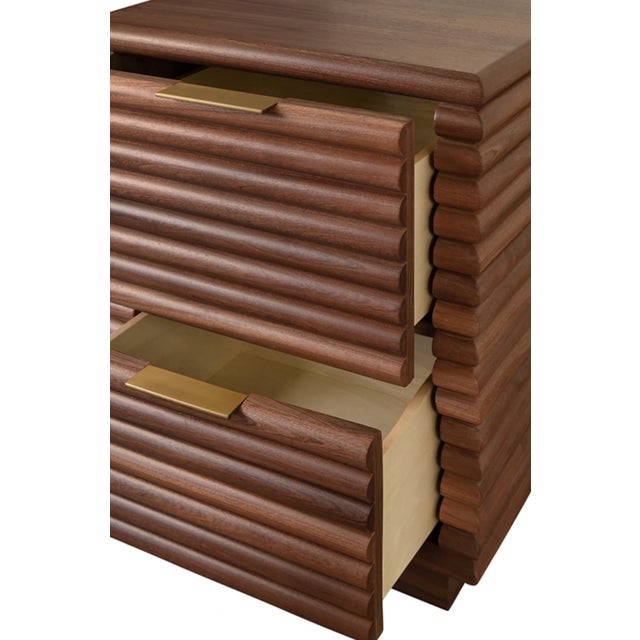 Matthew Izzo Home Nayla Walnut Two Drawer Side Table With Brass Drawer Pulls For Sale In New York - Image 6 of 6