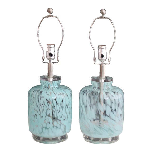 Mid 20th Century Petite Mezza Murano Style Lamps - a Pair For Sale