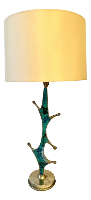 Brass and Turquoise Table Lamp by Mexican Artist, Pepe Mendoza, ca 1950