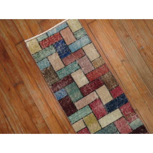 Mid-Century Modern Vintage Turkish Deco Narrow Small Runner For Sale - Image 3 of 5