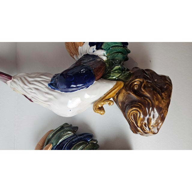 Pair of Large Vintage Majolica-Style Ceramic Rooster Sculptures – 17" Tall For Sale - Image 9 of 11