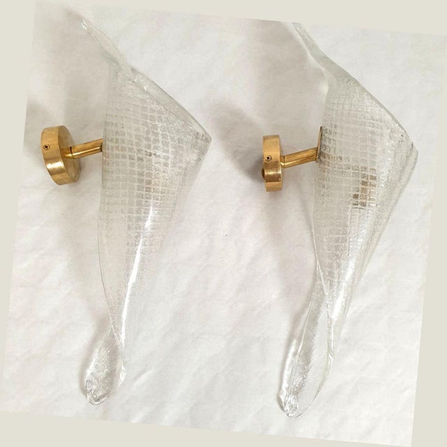 Metal Mid Century Modern Murano Glass Sconces - A Pair For Sale - Image 7 of 14
