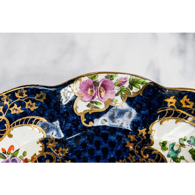 Beautiful 19th Century Antique Hand Painted Plate Cobalt Blue Gilt Porcelain Bird Motif England Home Decor (Repaired) For Sale - Image 10 of 16