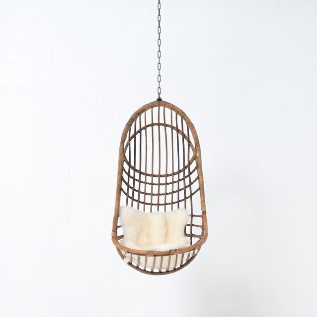 Brown Pendant Egg Chair in Rattan For Sale - Image 8 of 18