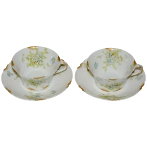 Limoges Haviland H & C Van Heusen Charles Co. New York Pair of Cup and Saucers - Service for 2