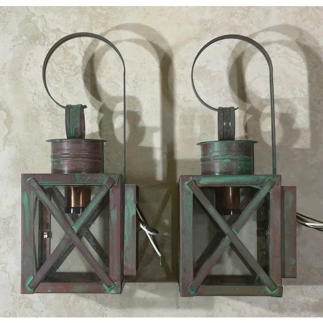Funky Pair of Solid Copper Wall Lantern -13”h X 5”w X 5”.75 D For Sale - Image 4 of 13