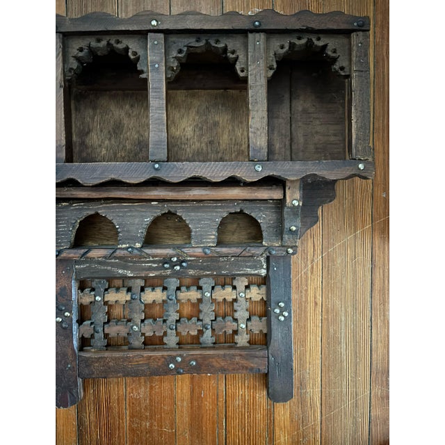 Large Vintage Moroccan Mashrabiya Wall Shelf - Hand-Carved Architectural Statement For Sale - Image 4 of 12