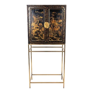 19th Century Japanned Black and Gilt Cabinet on Modern Brass Stand For Sale