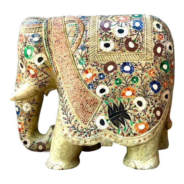 Vintage Solid Stone Inlay Elephant For Sale