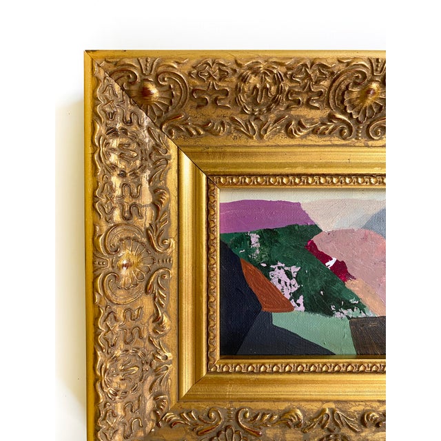 Abstract "Hills in Shadow" Original Mixed Media by Jessalin Beutler With Vintage Frame For Sale - Image 3 of 3