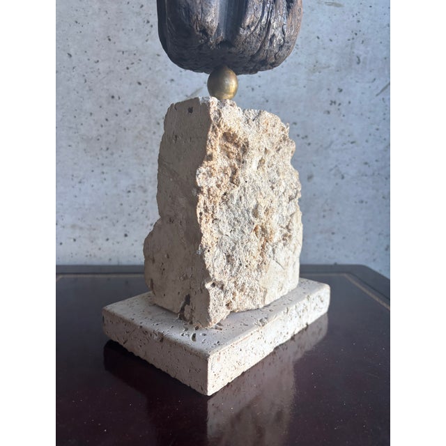Late 20th Century Monumental Organic Coastal Vintage Driftwood Sculpture on Coral Stone Base For Sale - Image 5 of 9