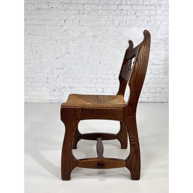 1950s Dining Chairs in Wood and Braided Straw attributed to Guillerme et Chambron for Votre Maison, 1950s, Set of 4 For Sale - Image 5 of 10