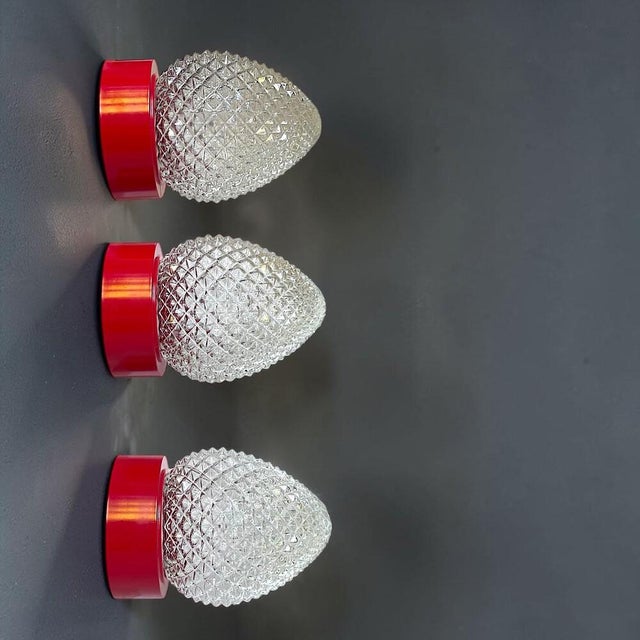 Mid-Century Modern Italian Red Glass Wall Sconces, 1960s, Set of 3 For Sale - Image 10 of 10