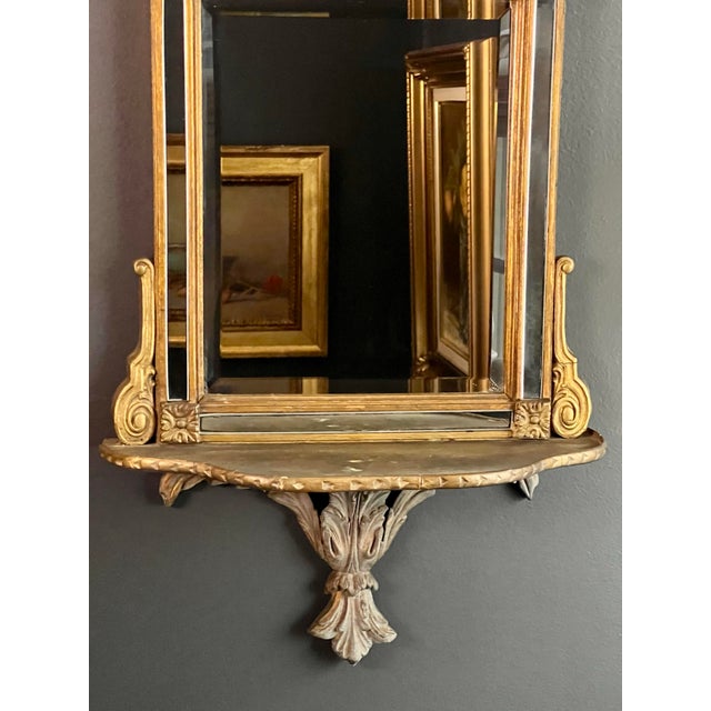 19th Century French Adam Style Carved Giltwood Beveled Mirror With Shelf For Sale - Image 4 of 11