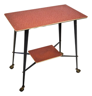 Vintage Rolling Serving Table in Tapered Steel and Faux Leather, 1960s
