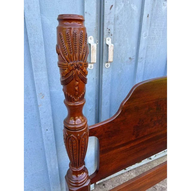 American Hickory Chair Co Solid Cherry Rice Carved Four Poster Queen Bed Frame For Sale - Image 3 of 8