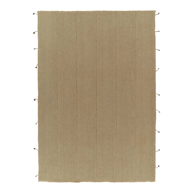 Beige Rug & Kilim’s Contemporary Kilim in Sandy, Solid Beige-Brown Panel Woven Style For Sale - Image 8 of 8