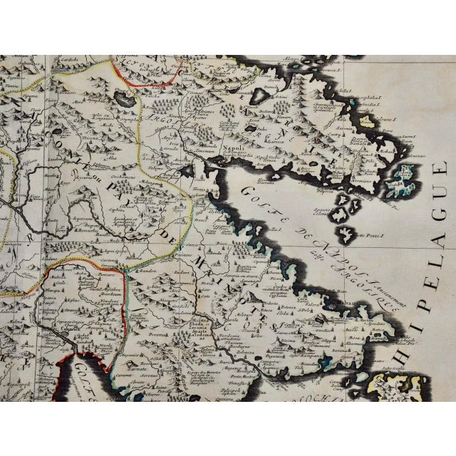 Paper Southern Greece: A Large 17th C. Hand-colored Map by Sanson and Jaillot For Sale - Image 7 of 7
