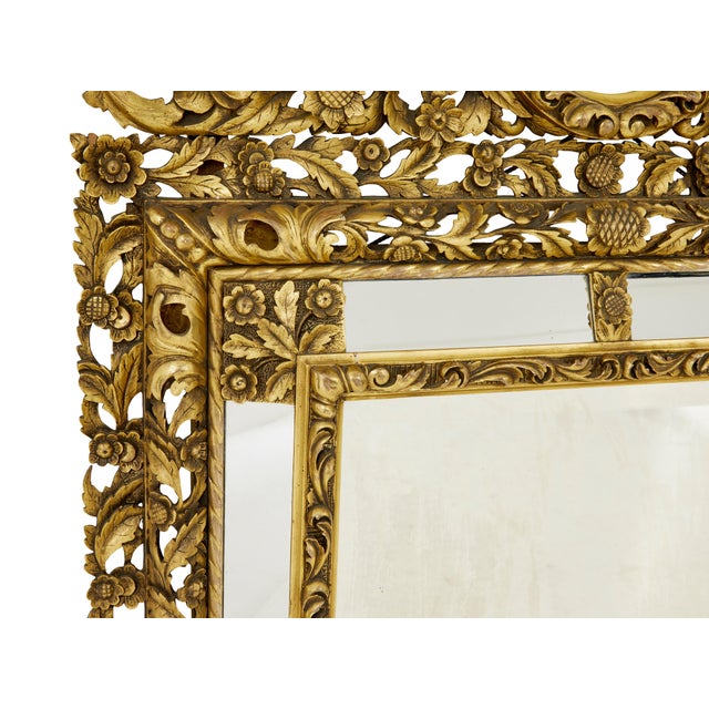 large early 20th century carved wood baroque influenced cushion mirror circa 1905. stunning baroque influenced cushion...