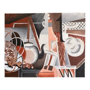 Vintage Original Cubist Style Still Life Oil Painting