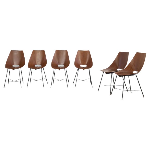 Vintage Bentwood Dining Chairs from Societa Compensato Curvato, 1960s, Set of 6 For Sale