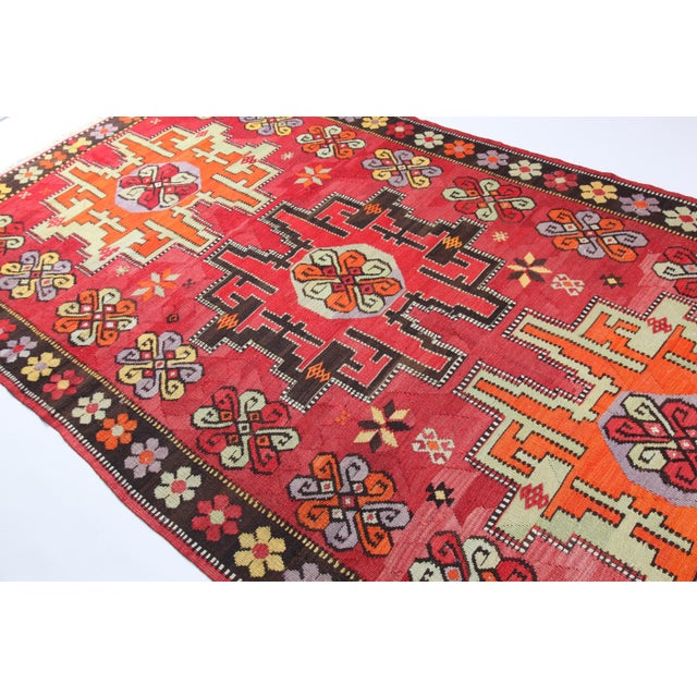 Authentic Handwoven Kars Kilim -Vibrant Naturally Dyed 100% Wool Kilim Rug For Sale - Image 11 of 12