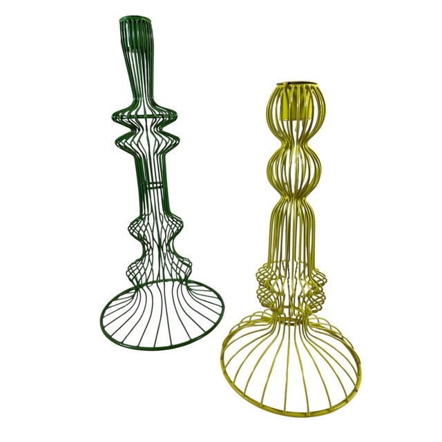 Set of Green Wire Taper Candle Holders For Sale In Las Vegas - Image 6 of 7