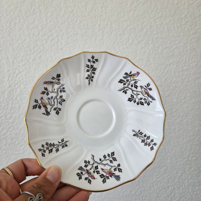 1970s 1970s Spode English Bone China Bird Teacups & Saucers, Set of 4 For Sale - Image 5 of 13