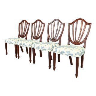 Baker Furniture Historic Charleston Federal Carved Mahogany Shield Back Dining Chairs, Set of Four For Sale