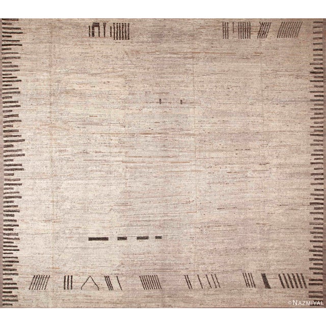 Large Size Square Shape Modern Neutral Ivory Tribal Geometric Minimalist Rug For Sale