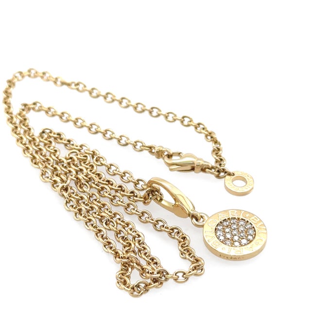 2000 - 2009 Bvlgari Rare 18ct Yellow Gold Pave Diamond Pendant With Chain 14.95g For Sale - Image 5 of 6