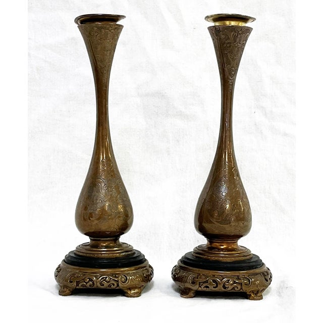 Antique French Embossed Bronze Candle Holders- a Pair For Sale - Image 13 of 13