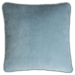 Happy Frame Light Blue Velvet Cushion Cover by LO Decor For Sale