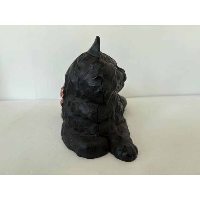 Metal 1950s Iron Art Co. Cast Iron Black Cat Doorstop With Red Bow For Sale - Image 7 of 9