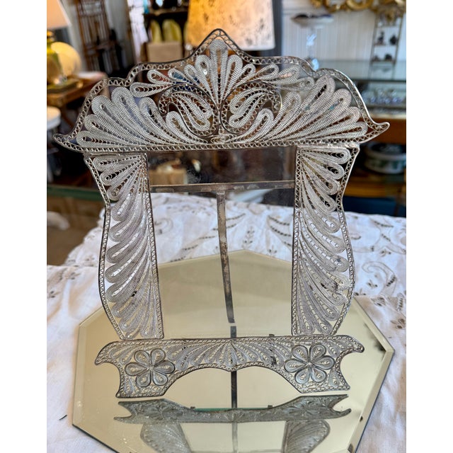 Metal Vintage Persian Silver Filigree Wedding Frame For Sale - Image 7 of 13