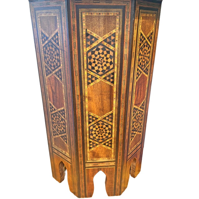 Wood Vintage Moroccan Indian Style Inlay Accent Side or End Table For Sale - Image 7 of 9