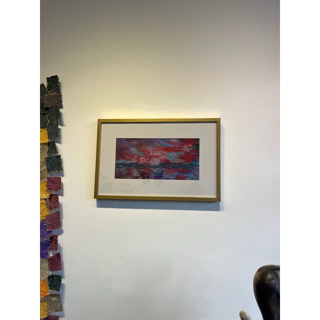 1960s Molly Schiff Painting 1960s Abstracted Wax Pastel on Paper Gold Frame For Sale - Image 5 of 5