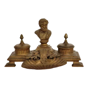 19th Century French Neo-Classical Style Gilt Bronze Desk Inkwell
