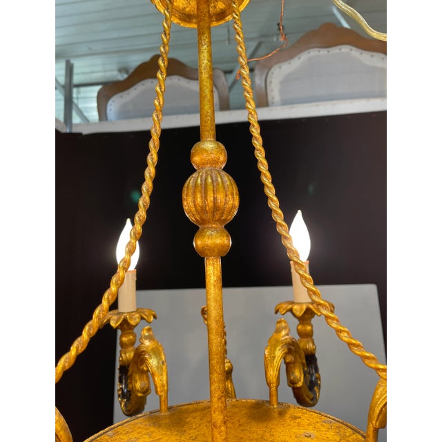 1960s Vintage Italian Florentine and Black Chandelier With Tassel and Tole Decoration For Sale - Image 5 of 13