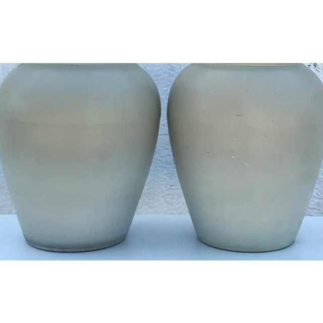 Vintage Contemporary Pair of Matte Sage Green Urns For Sale - Image 11 of 13