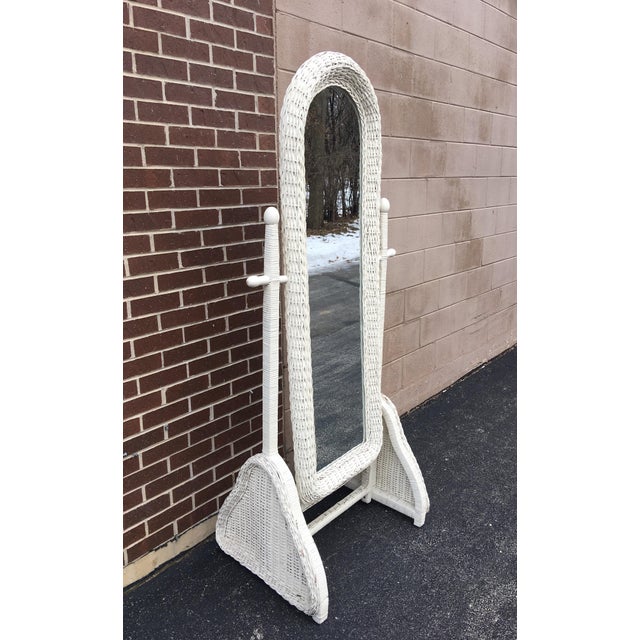 Vintage Free Standing White Wicker Mirror Chairish