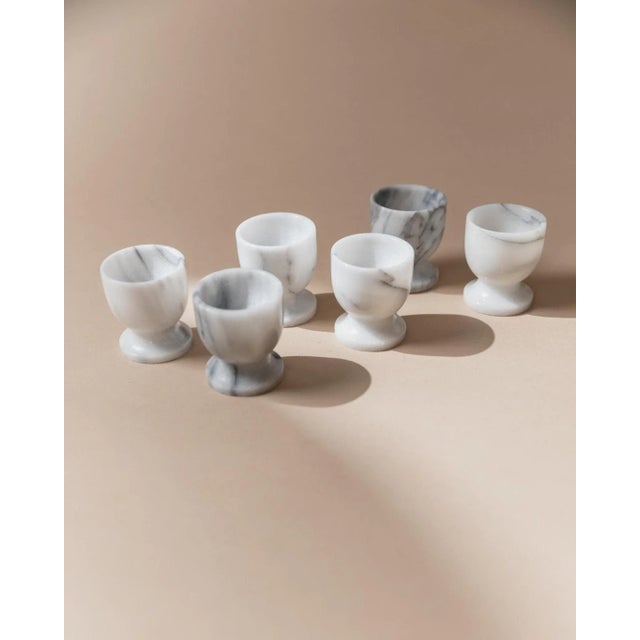 Mid-Century Handcarved Grey and White Marble Egg Cups, Italy, 1970s, Set of 6 For Sale - Image 5 of 11