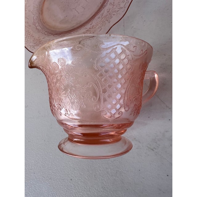 Pink 1930s Pink Depression Glass Normandie by Federal Glass Company Sugar & Creamer- 4 Pc For Sale - Image 8 of 8