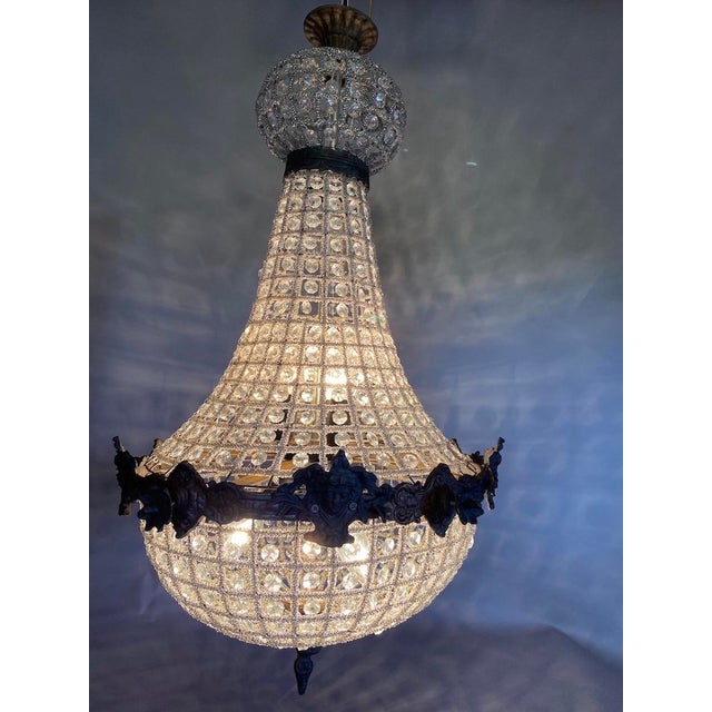 Metal 1970s French Louis XVI Rococo Charcoal Bronze Chandelier 1pc For Sale - Image 7 of 18