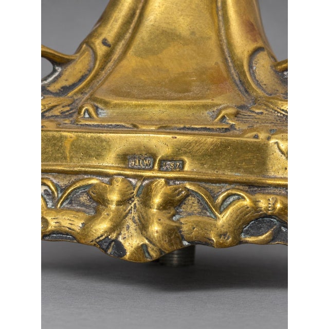 Wood Pair of Antique Continental Gilt-Metal Grape-Vine & Faux Malachite Table Lamps For Sale - Image 7 of 10